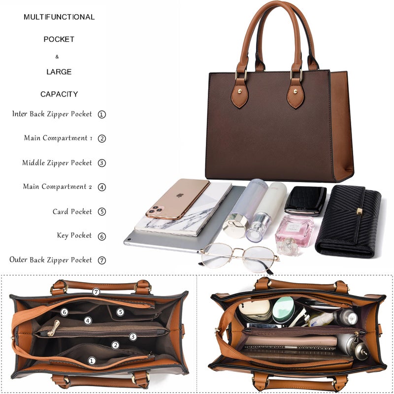 CHICAROUSAL Crossbody Purses and Handbags for Women PU Leather Tote Top Handle Satchel Shoulder Bags (Dark Brown -BR) - Image 5
